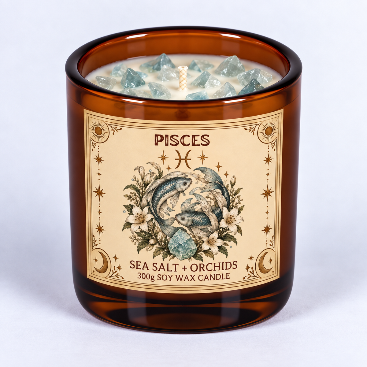 Pisces - Zodiac Crystal Infused Soy Wax Candle 300g