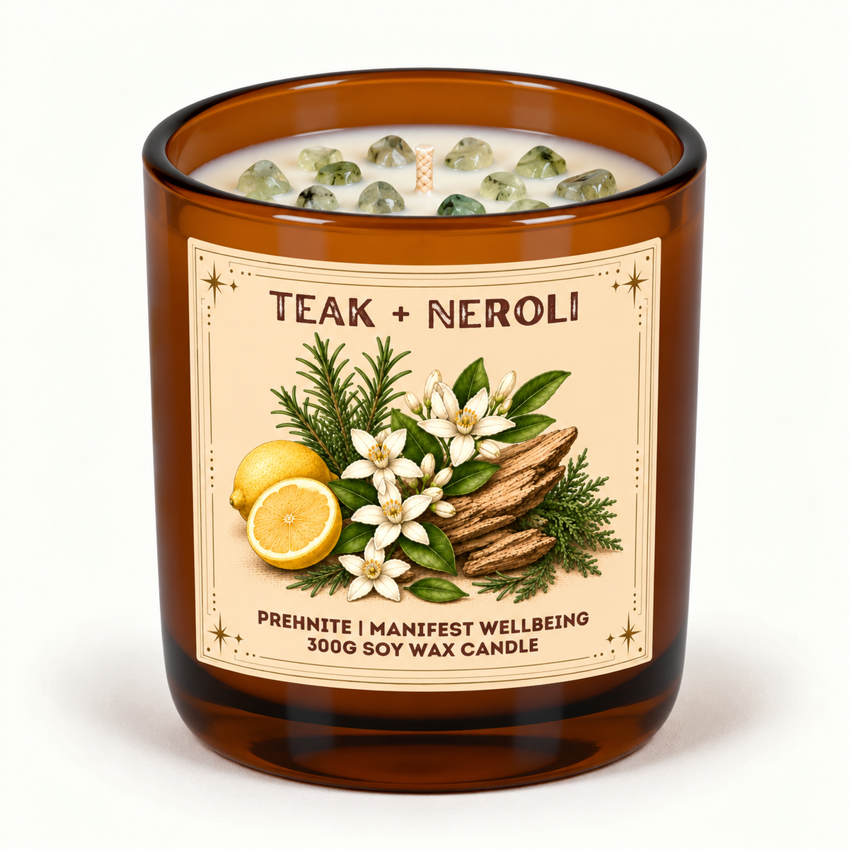 Teak + Neroli - 300g Crystal Infused Soy Wax Candle