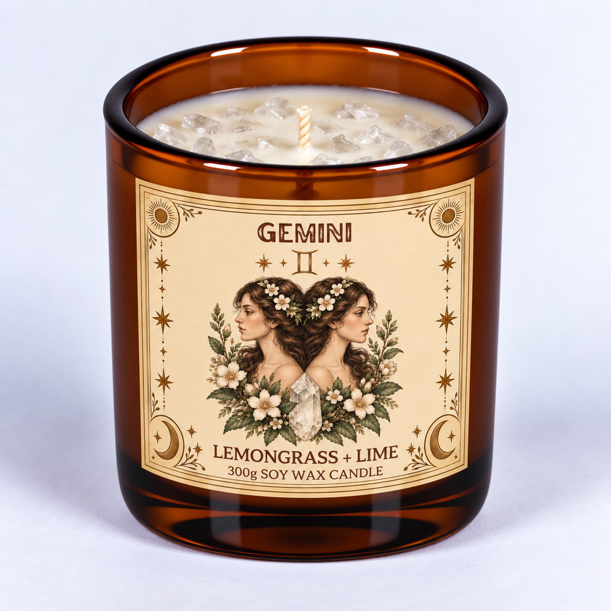 Gemini - Zodiac Crystal Infused Soy Wax Candle 300g