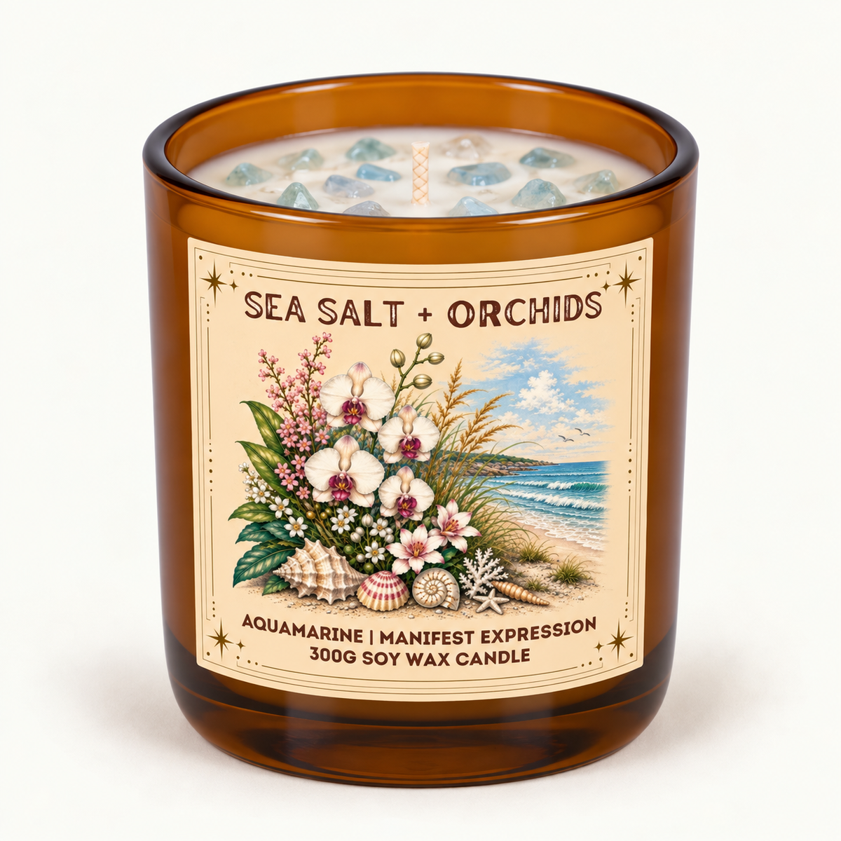 Sea Salt + Orchids - 300g Crystal Infused Soy Wax Candle