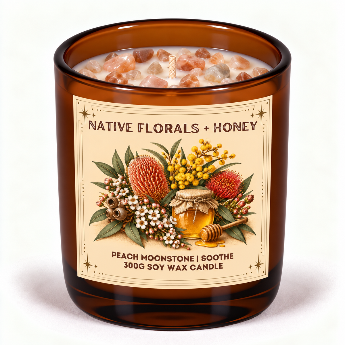 Native Floral + Honey - 300g Crystal Infused Soy Wax Candle