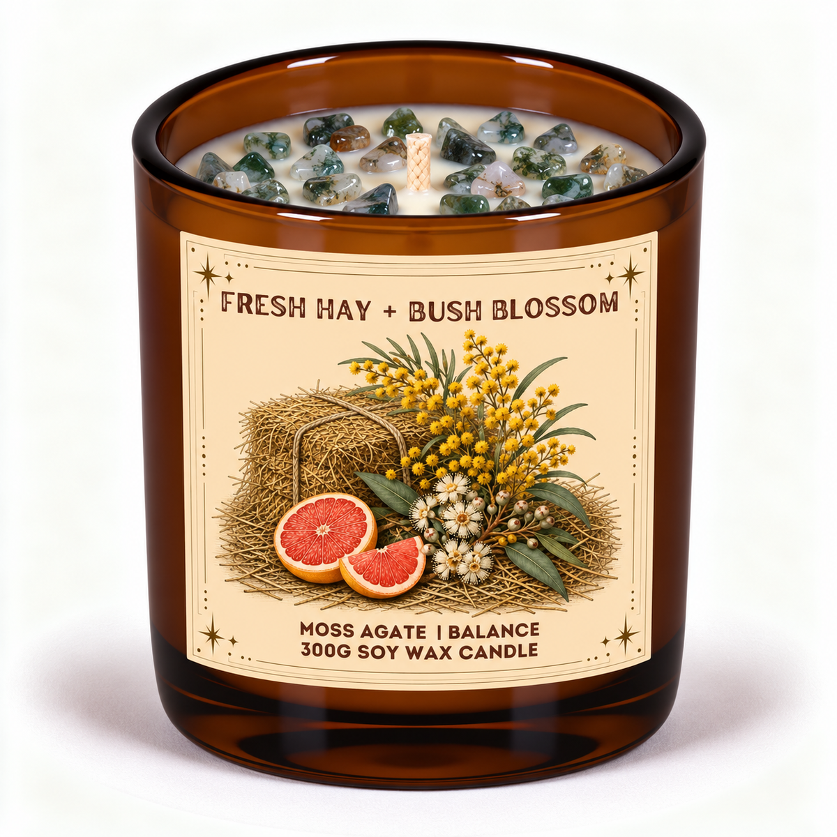 Fresh Hay + Bush Blossom - 300g Crystal Infused Soy Wax Candle