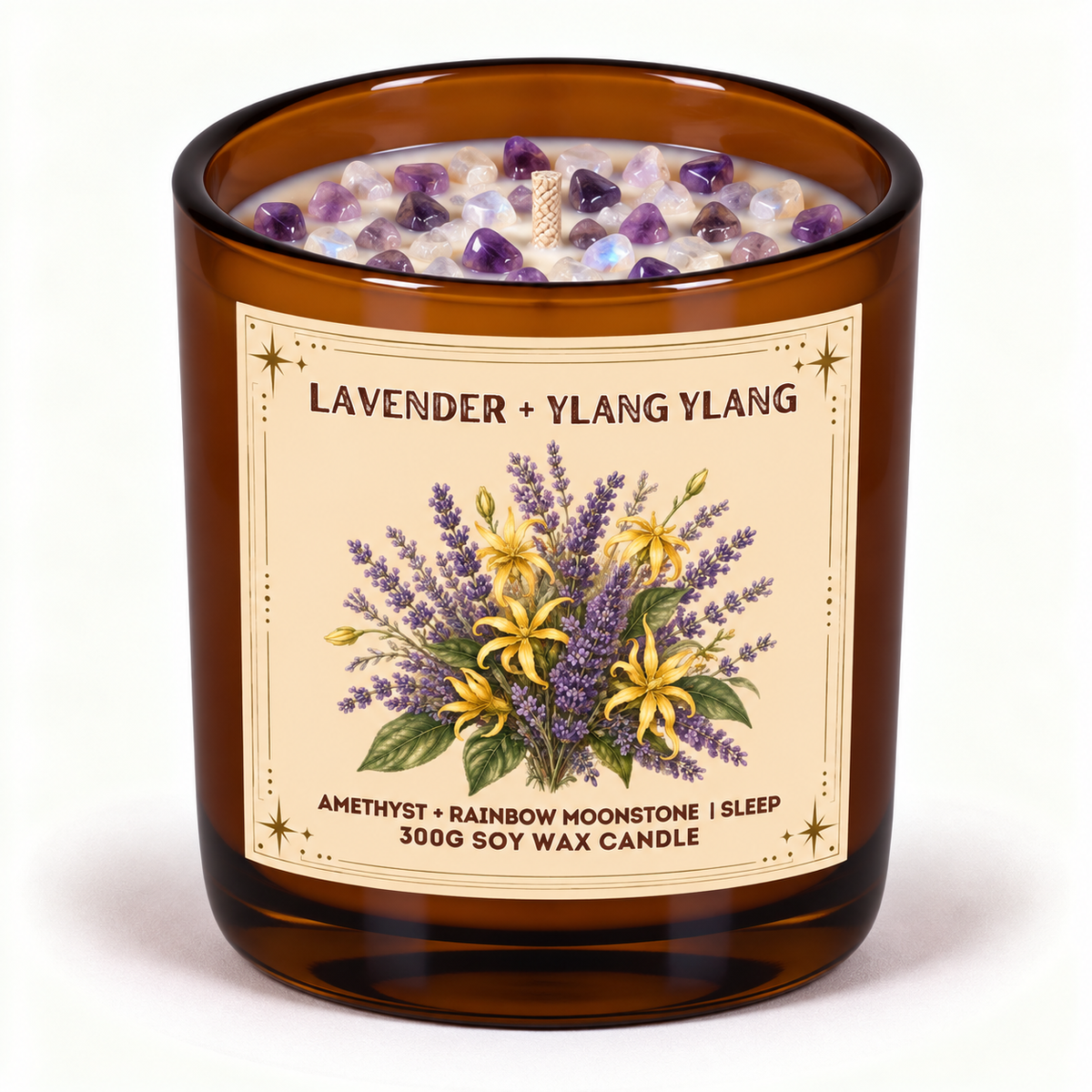 Lavender + Ylang Ylang - 300g Crystal Infused Soy Wax Candle
