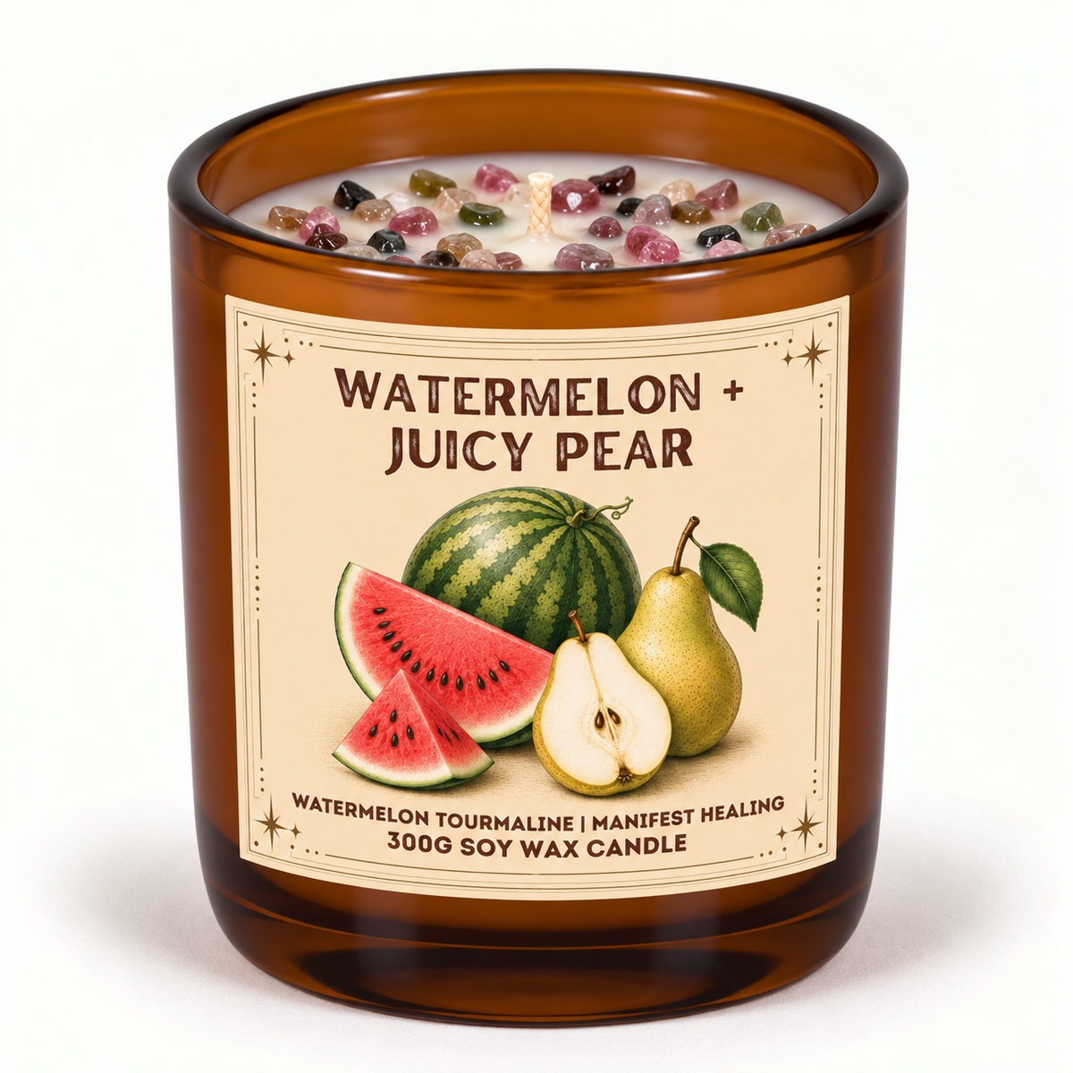 Watermelon + Juicy Pear - 300g Crystal Infused Soy Wax Candle