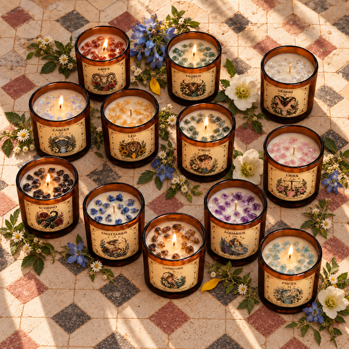 Zodiac Crystal Infused Soy Candles