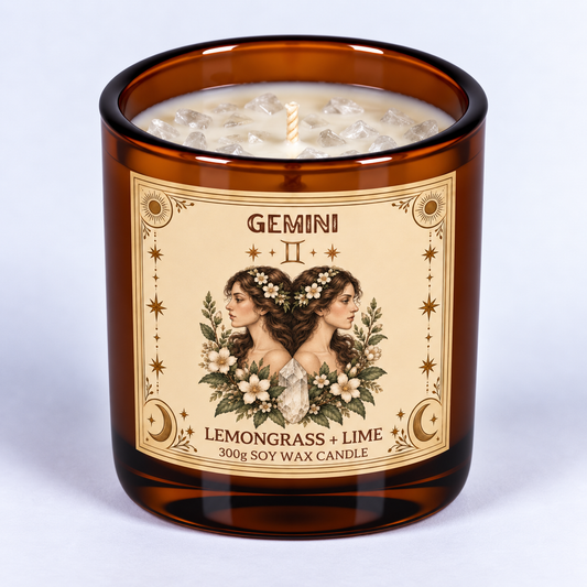 Gemini - Zodiac Crystal Infused Soy Wax Candle 300g