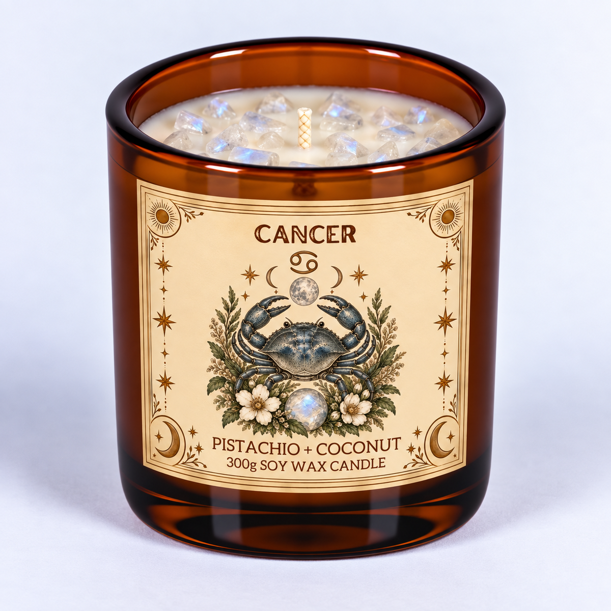 Cancer - Zodiac Crystal Infused Soy Wax Candle 300g