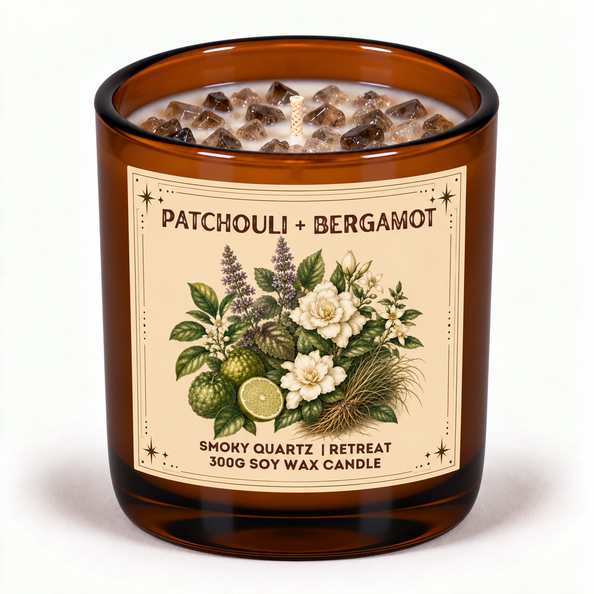 Patchouli + Bergamot - 300g Crystal Infused Soy Wax Candle