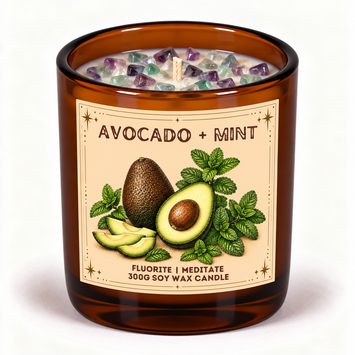 Avocado + Mint - 300g Crystal Infused Soy Wax Candle
