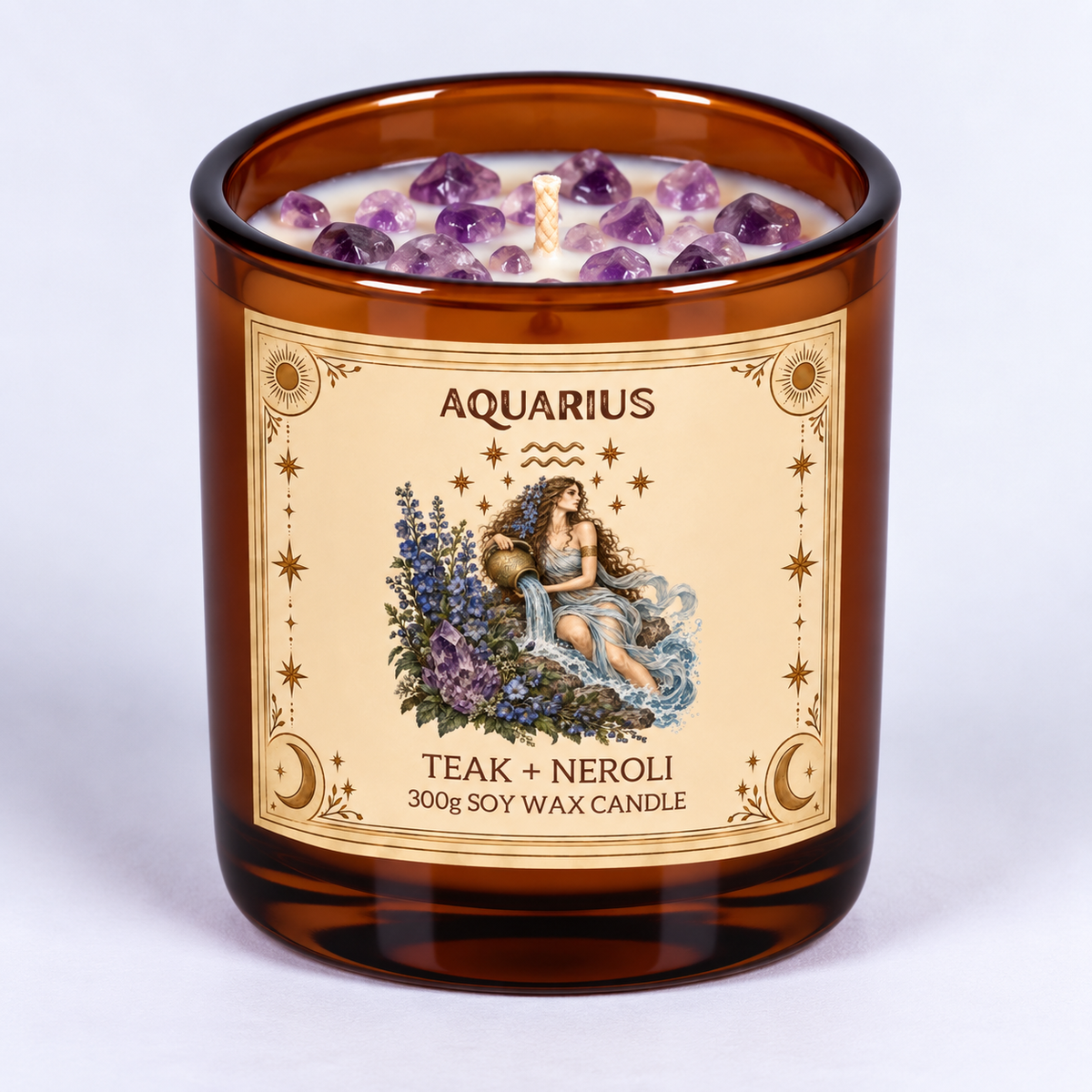Aquarius - Zodiac Crystal Infused Soy Wax Candle 300g