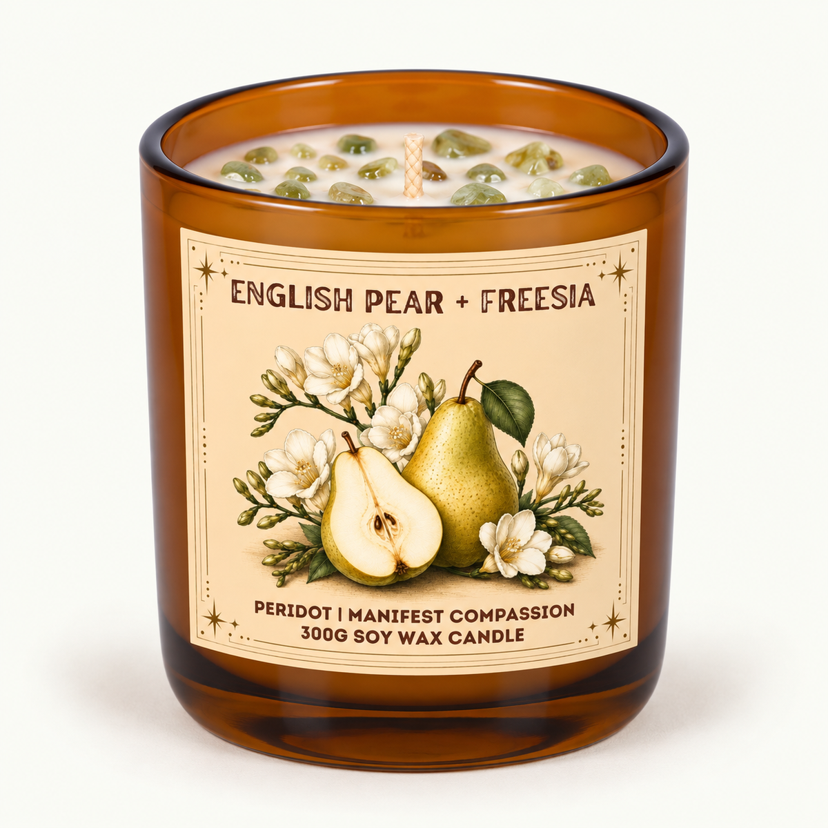 English Pear + Freesia - 300g Crystal Infused Soy Wax Candle