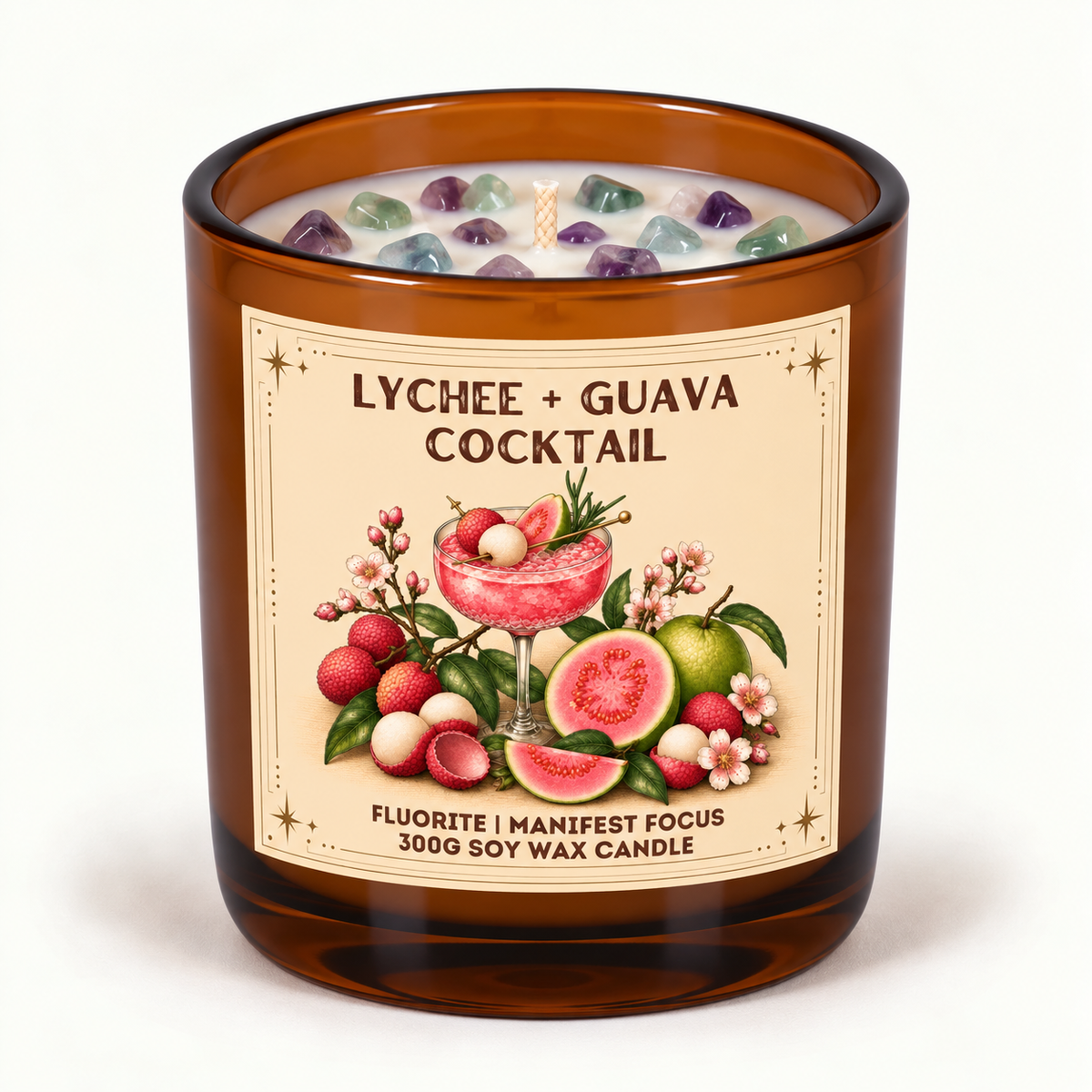 Lychee + Guava Cocktail - 300g Crystal Infused Soy Wax Candle