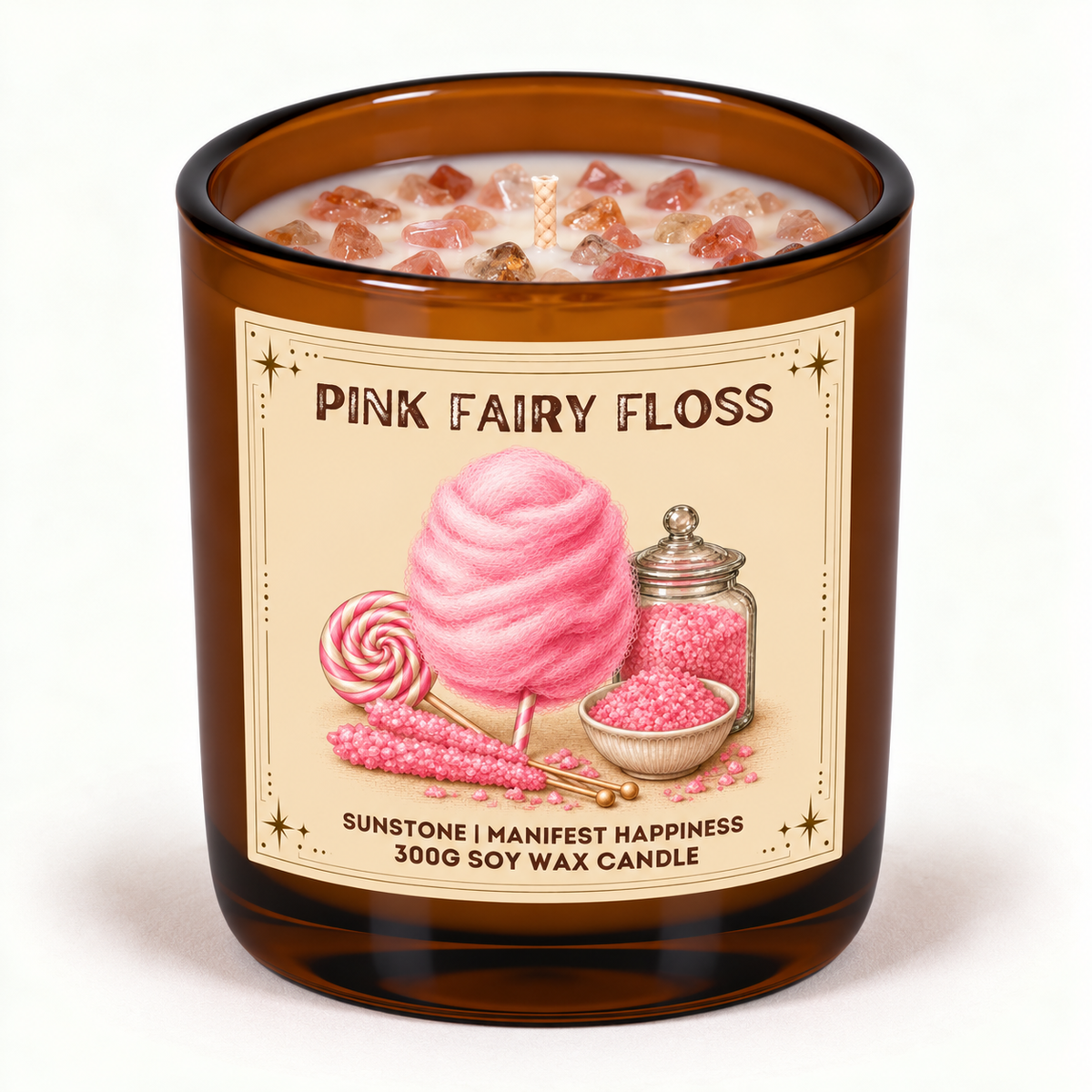 Pink Fairy Floss - 300g Crystal Infused Soy Wax Candle