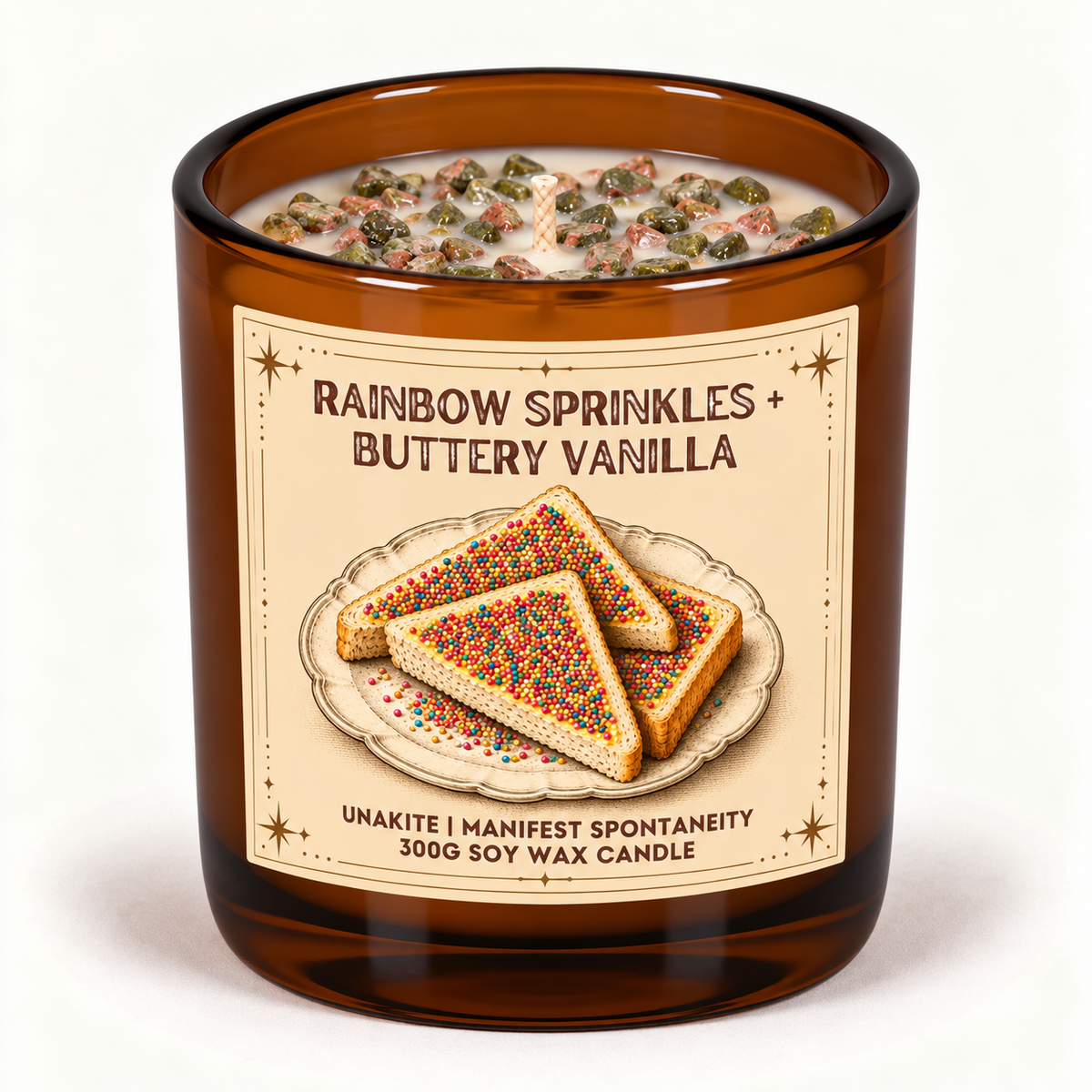 Rainbow Sprinkles + Buttery Vanilla - 300g Crystal Infused Soy Wax Candle